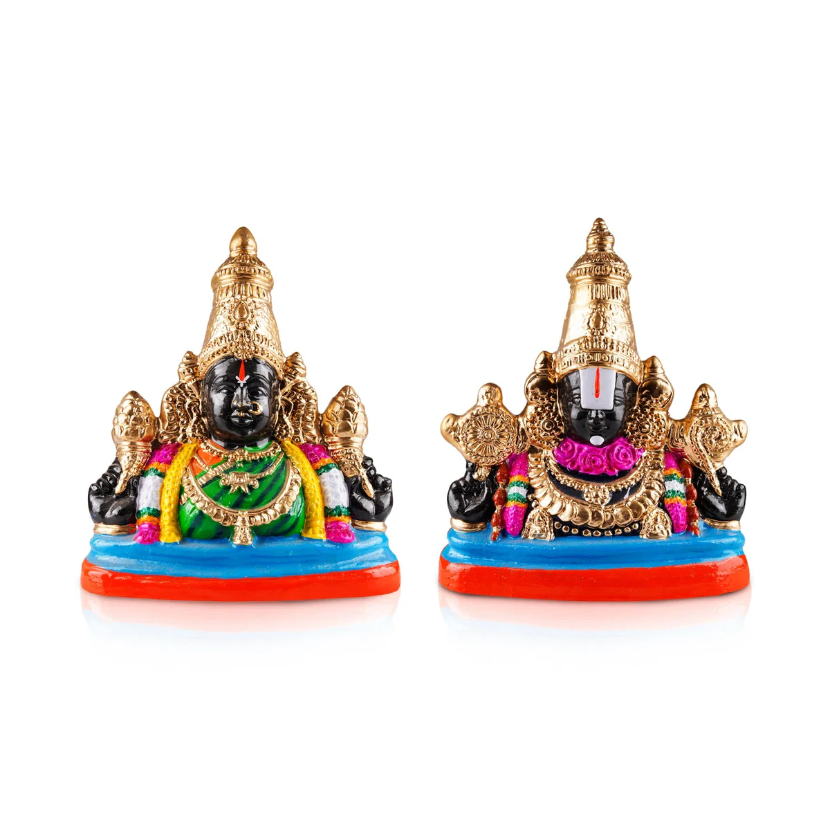 Bust Perumal Thayar Paper Mache Golu Bommai Pair - 15 x 11 Inches | Giri Golu Doll/ Navaratri Golu Bomma/ Gombe
