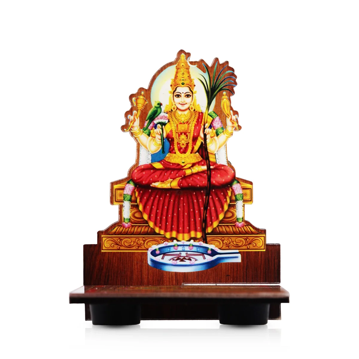 Sri Chakra Design Manai Palagai With Kamatchi Photo Frame - 4 x 3 Inches | Bajot With Picture Frame for Pooja