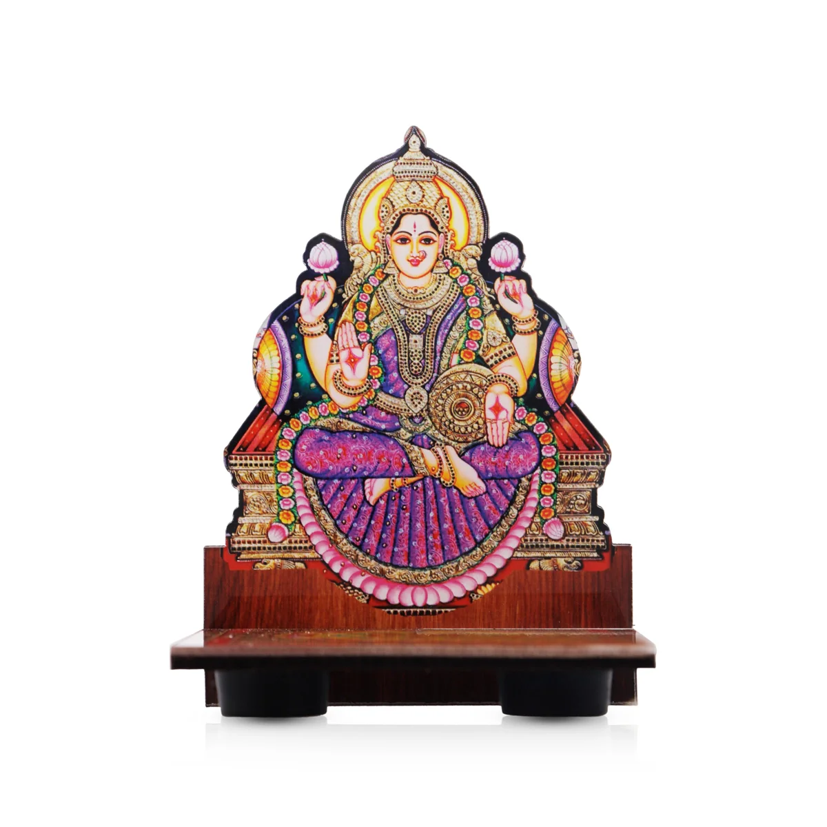 Sri Chakra Design Manai Palagai With Lakshmi Photo Frame - 4 x 3 Inches | Bajot With Picture Frame for Pooja