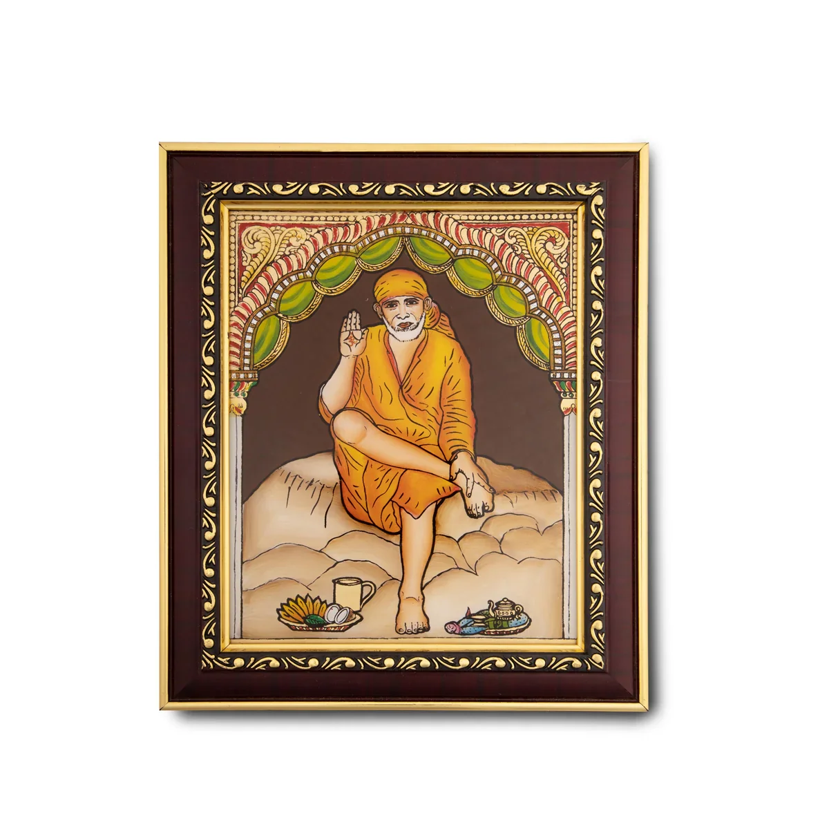 Saibaba Photo Frame - 10 x 8 Inches | Tanjore Glass Painting Picture Frame for Home